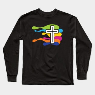 The cross of Jesus and the colored waves Long Sleeve T-Shirt